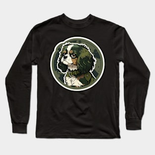 Cavalier King Charles Spaniel Camouflage Motif Long Sleeve T-Shirt